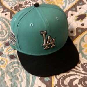 🔥LIGHT TEAL RARE LOS ANGELES DODGERS NEW ERA FITTED HAT 7 3/8 HAT CLUB EXCLUSIVE